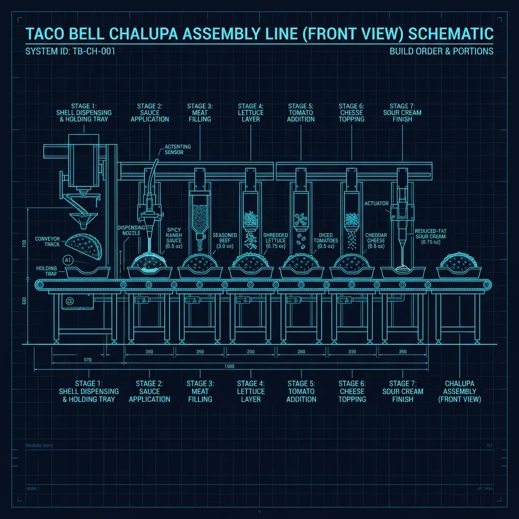 Front-view schematic of the Chalupa Supreme assembly showing each layer in build order