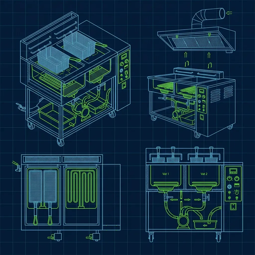 Technical schematic of a Five Guys dual-stage deep fryer setup