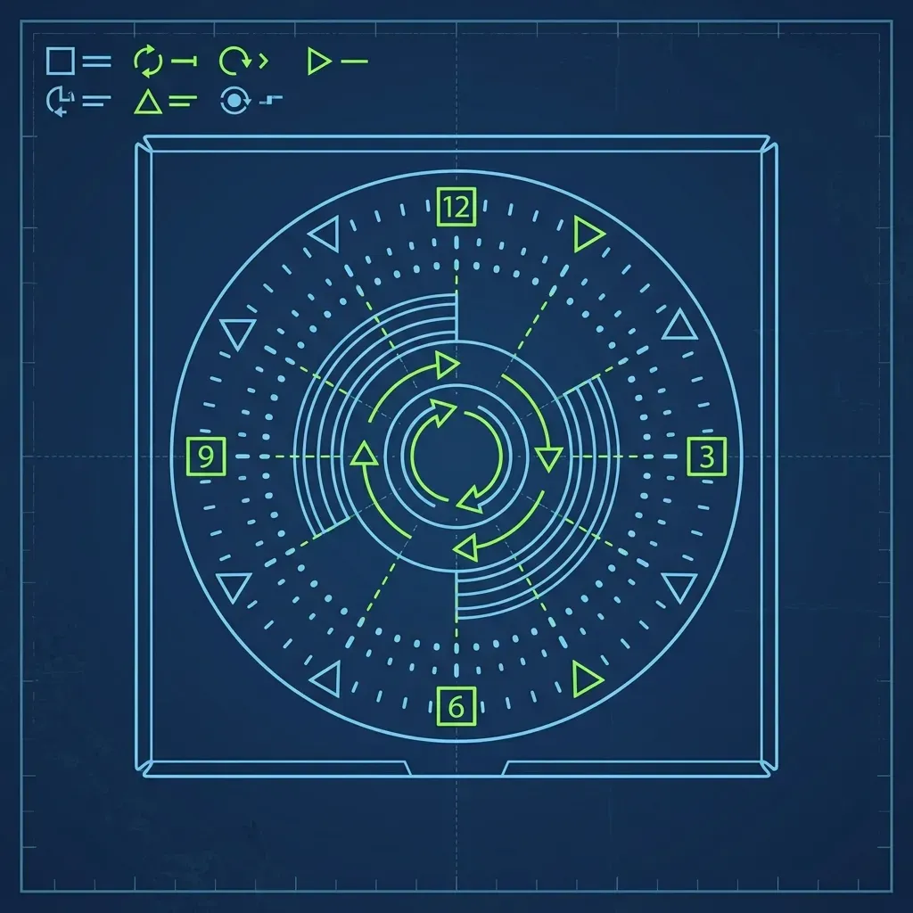 Flat vector illustration of the 30-minute grease pencil clock marking system on a pizza box