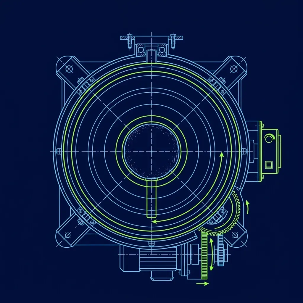 Top-down technical diagram of a dough ball centered perfectly on a Dough Spinner platen
