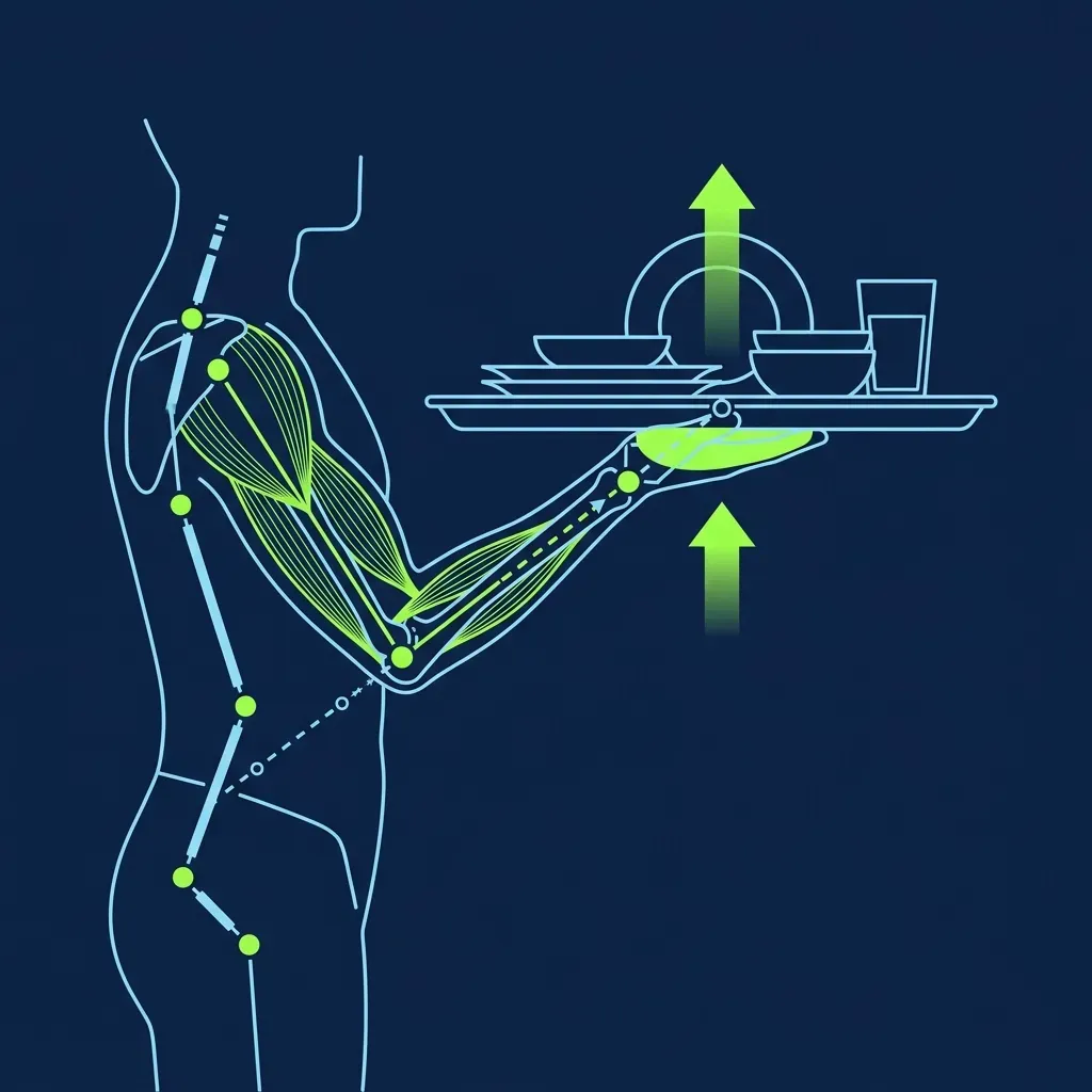 Flat vector diagram of the Sonic carhop single-palm tray carrying technique