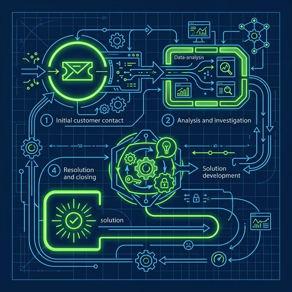 Operational workflow diagram of the four-step Customer Support cycle cadence