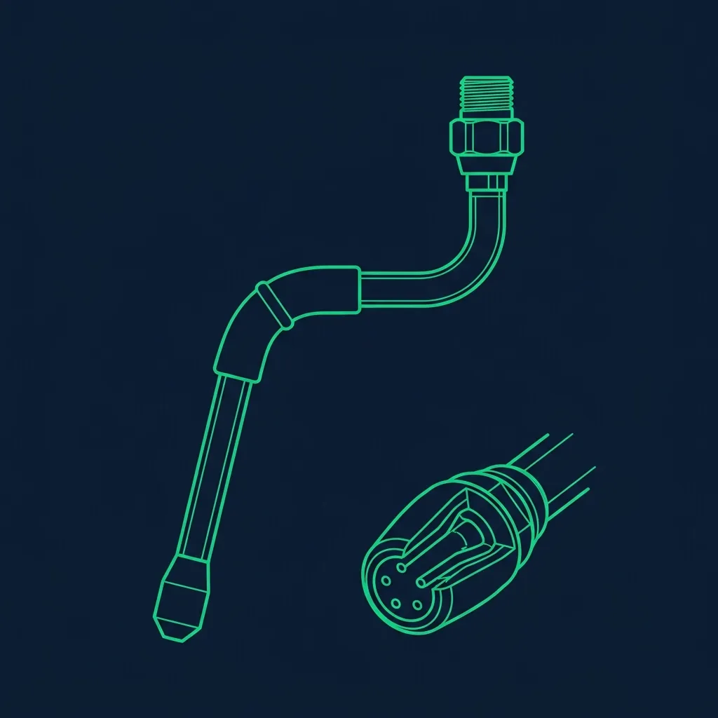 Technical schematic of a commercial espresso machine steam wand and tip