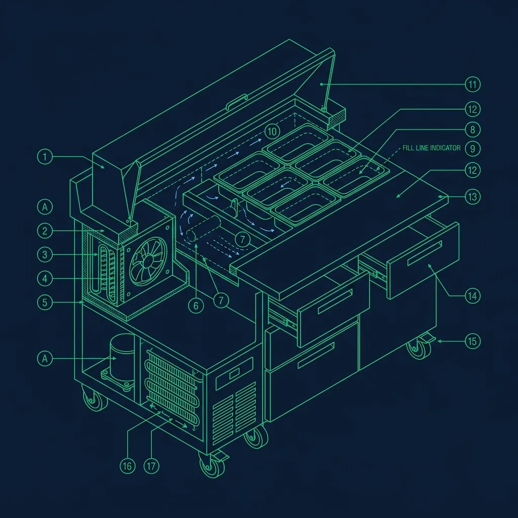 Technical diagram of a sandwich line Bain forced-air cooling system and fill line