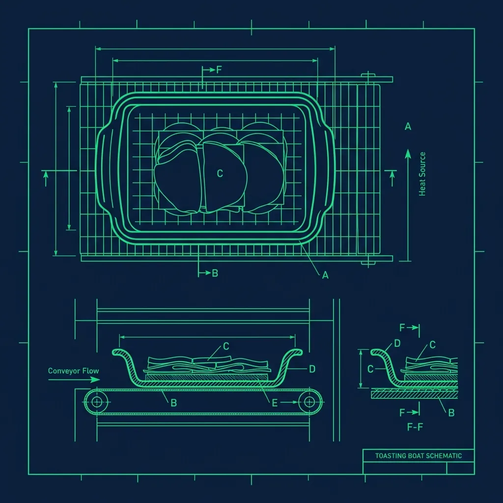 Technical schematic of a Subway silicone meat toasting boat