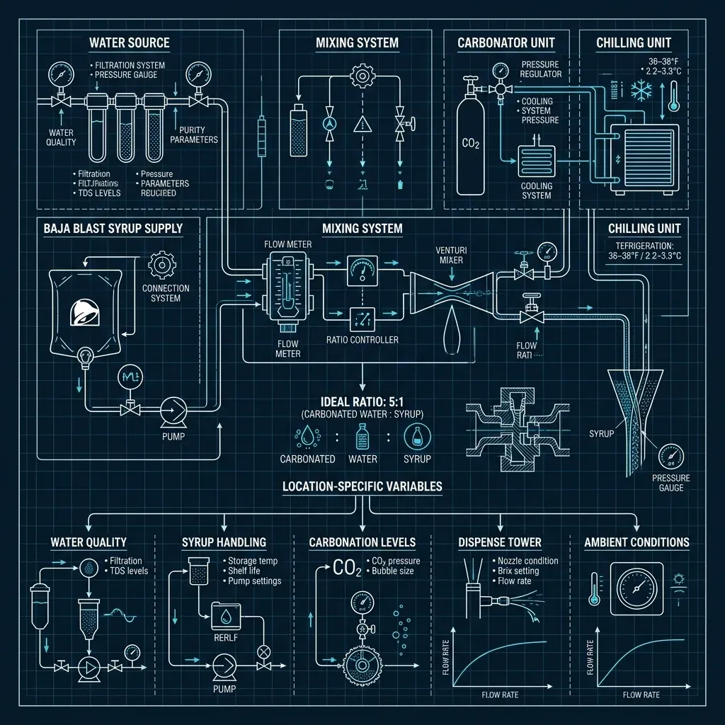Blueprint illustration of The Fountain Syrup Ratio: Why It Tastes Different at Different Locations
