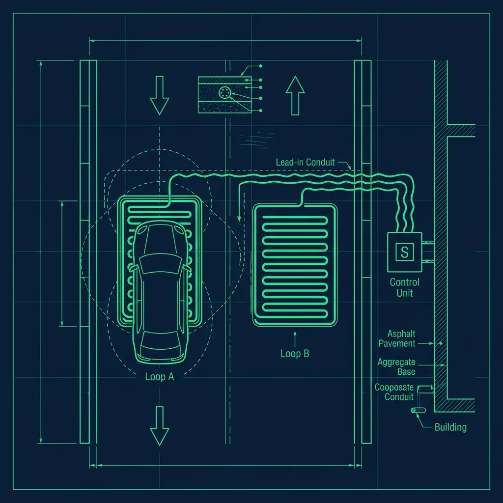 Technical diagram of a Taco Bell drive-thru induction loop sensor
