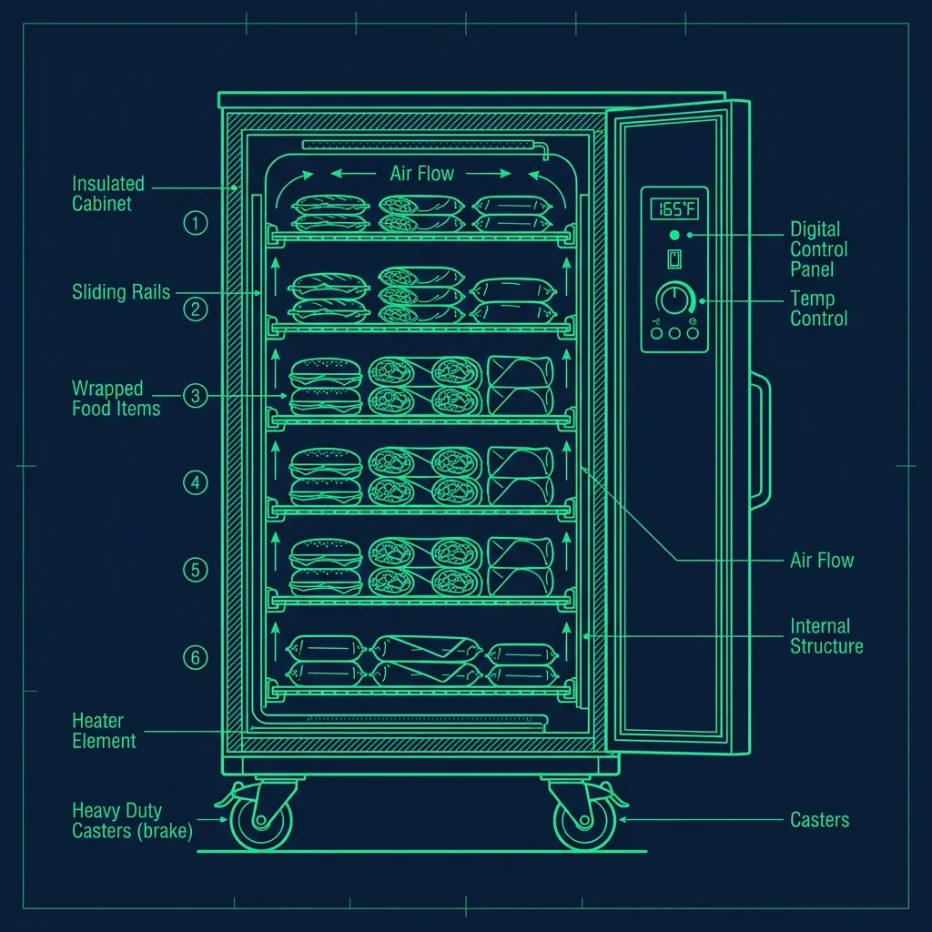 Technical schematic of a Taco Bell heated holding cabinet rails