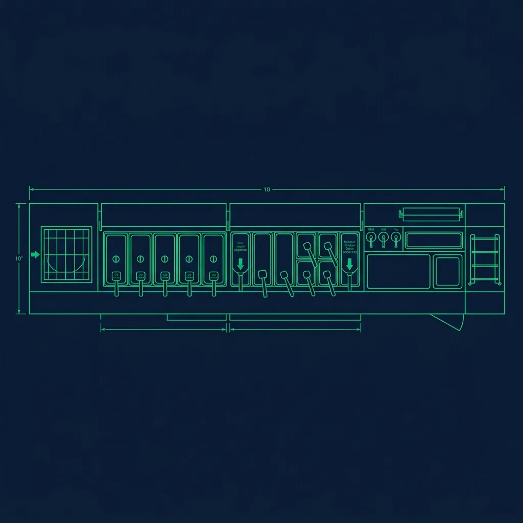 Flat vector diagram of the Taco Bell makeline ingredient pan layout