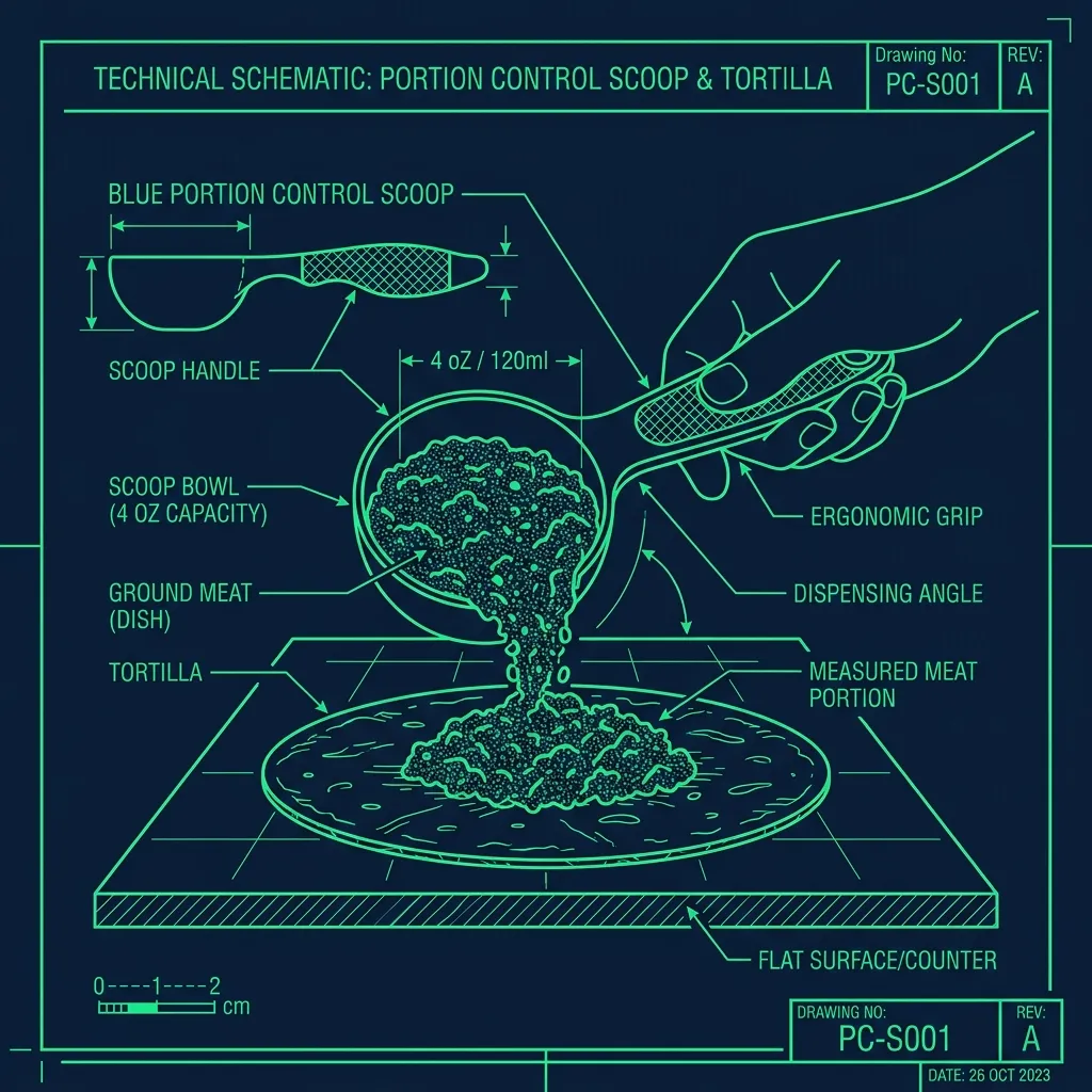 Technical diagram of the Taco Bell blue portion control scoop