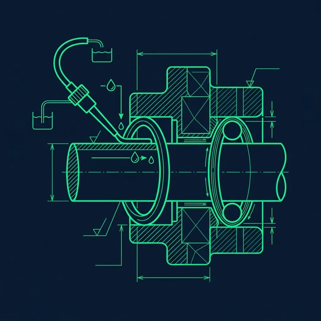 Technical schematic of food-grade lubricant being applied to rubber O-rings